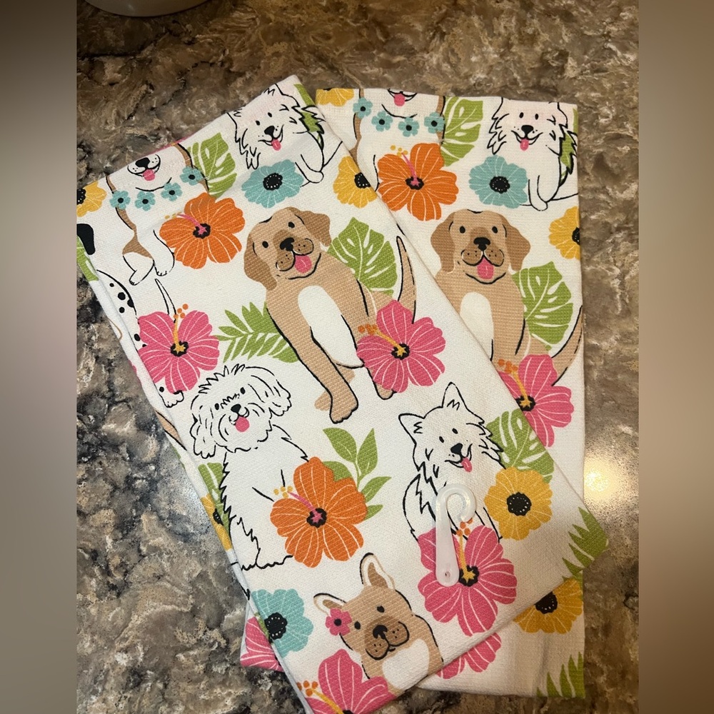 2 Dog Spring/Summertime Printed Hand Towels, Bundle of 2